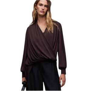 NWOT All Saints Abi Long Sleeve Draped Wrap Over Top Purple – Sz 2